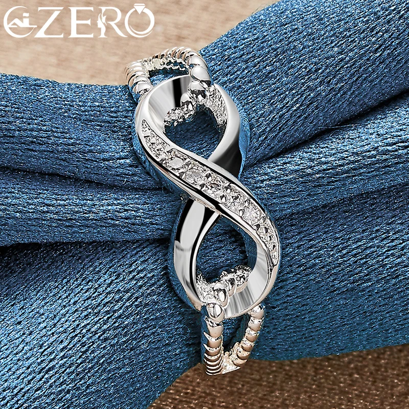 ALIZERO 925 Sterling Silver Zircon 8-Shape Ring for Women Wedding Rings Engagement Band Eternal Manifesto Jewelry Couple Gift 4