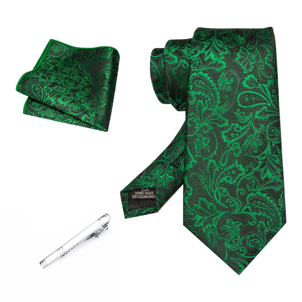 EASTEPIC 8 cm Herrenkrawatte Rot Grün Paisley Krawattenset mit Krawattenklammer Hochwertiges Accessoire für Hochzeit und Party Ausverkaufsartikel – Detail 5