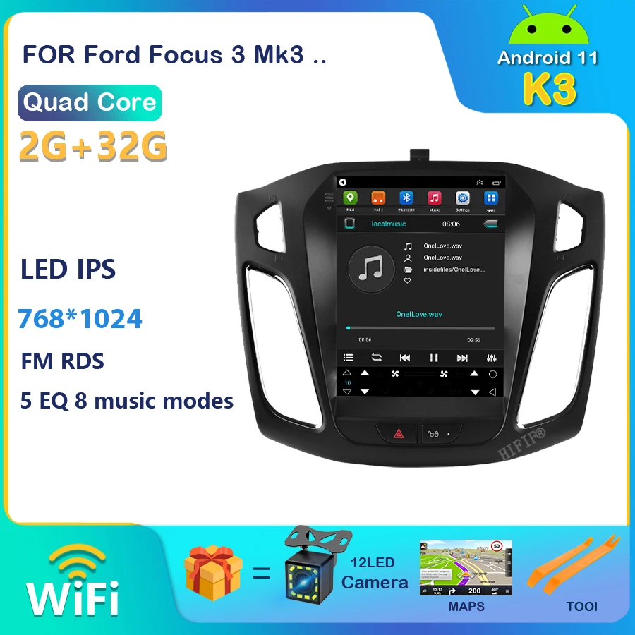 Car Radio Multimedia android 11 Player For Ford Focus 3 Mk3 2012 -2019 For Tesla Style Screen Navigation 2 din GPS 2din Video 4G car monitor screen Car Monitors