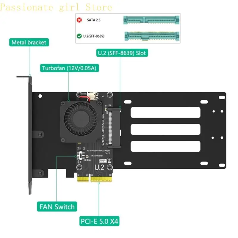 87HA 신뢰할 수 있는 PCIe 5.0X4 U.2 SFF 8639 어댑터(과전류 보호 및 금속 프레임 포함)