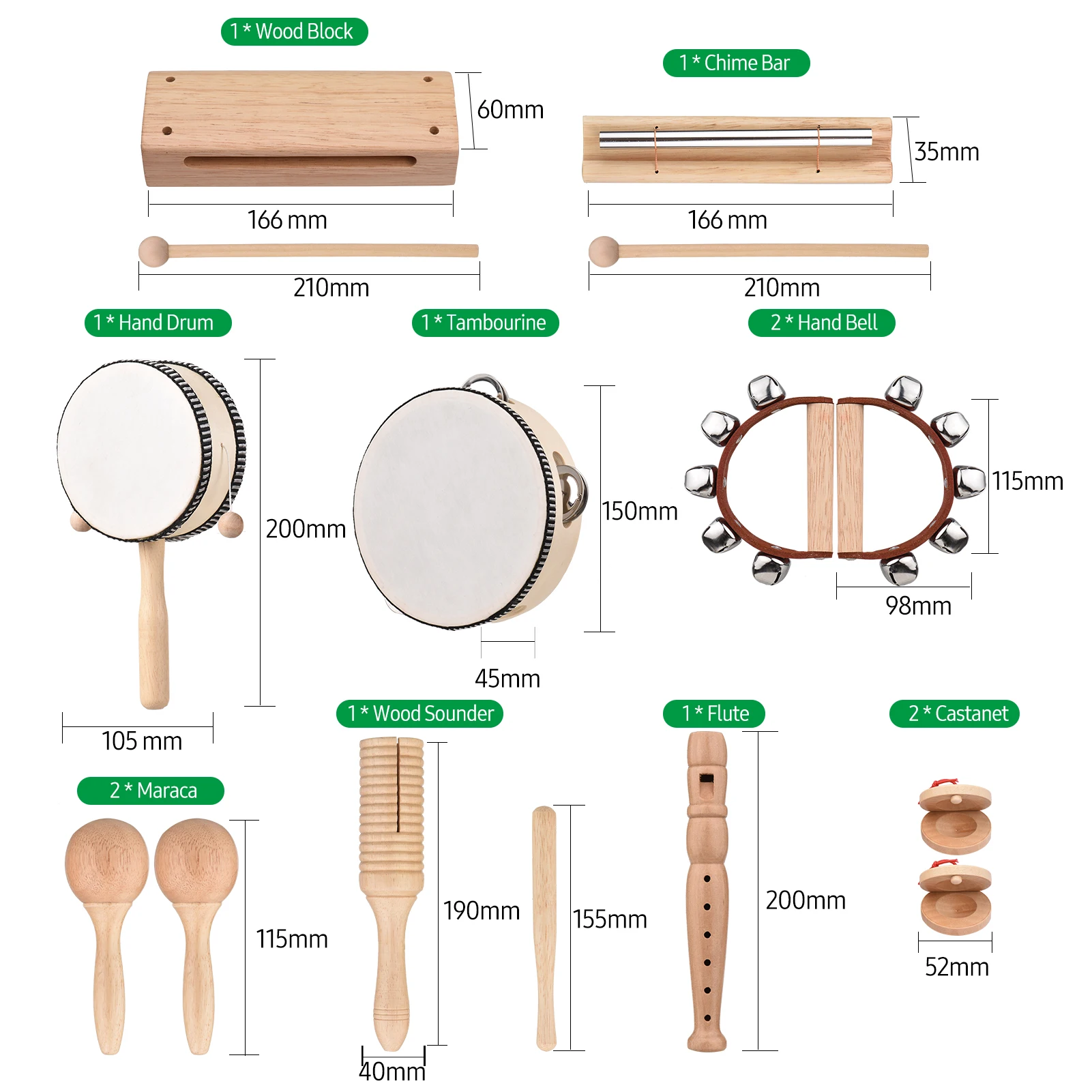 13pcs/Set Kids Musical Instruments Toys with Carry Bag Wooden Percussion Instruments Early Education Gifts for Toddlers Children
