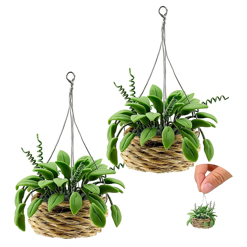 

2Pcs 1:12 Miniature Dollhouse Plants Miniature Bonsai Plant Dollhouse Tree Mini Potted Plant Dollhouse Hanging Plant Pot