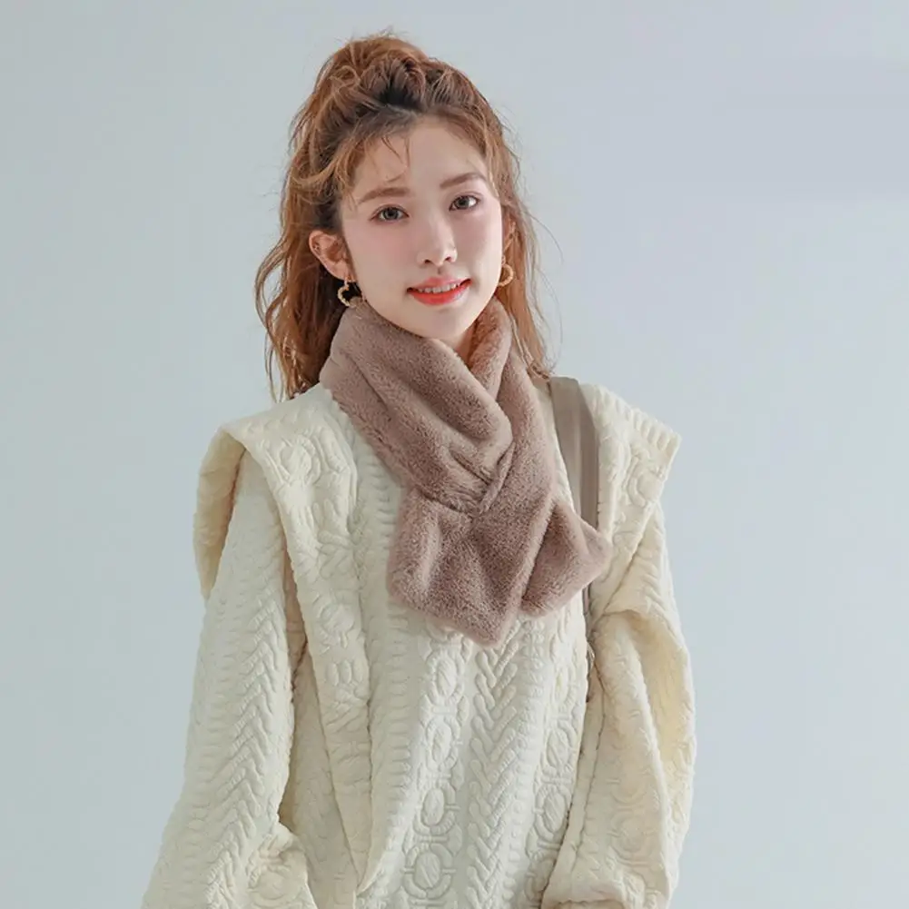 Solid Color Scarf Elegant Faux Rabbit Fur Collar Scarf for Women Winter Warmth Style Solid Color Plush Shawl Scarf Clothing