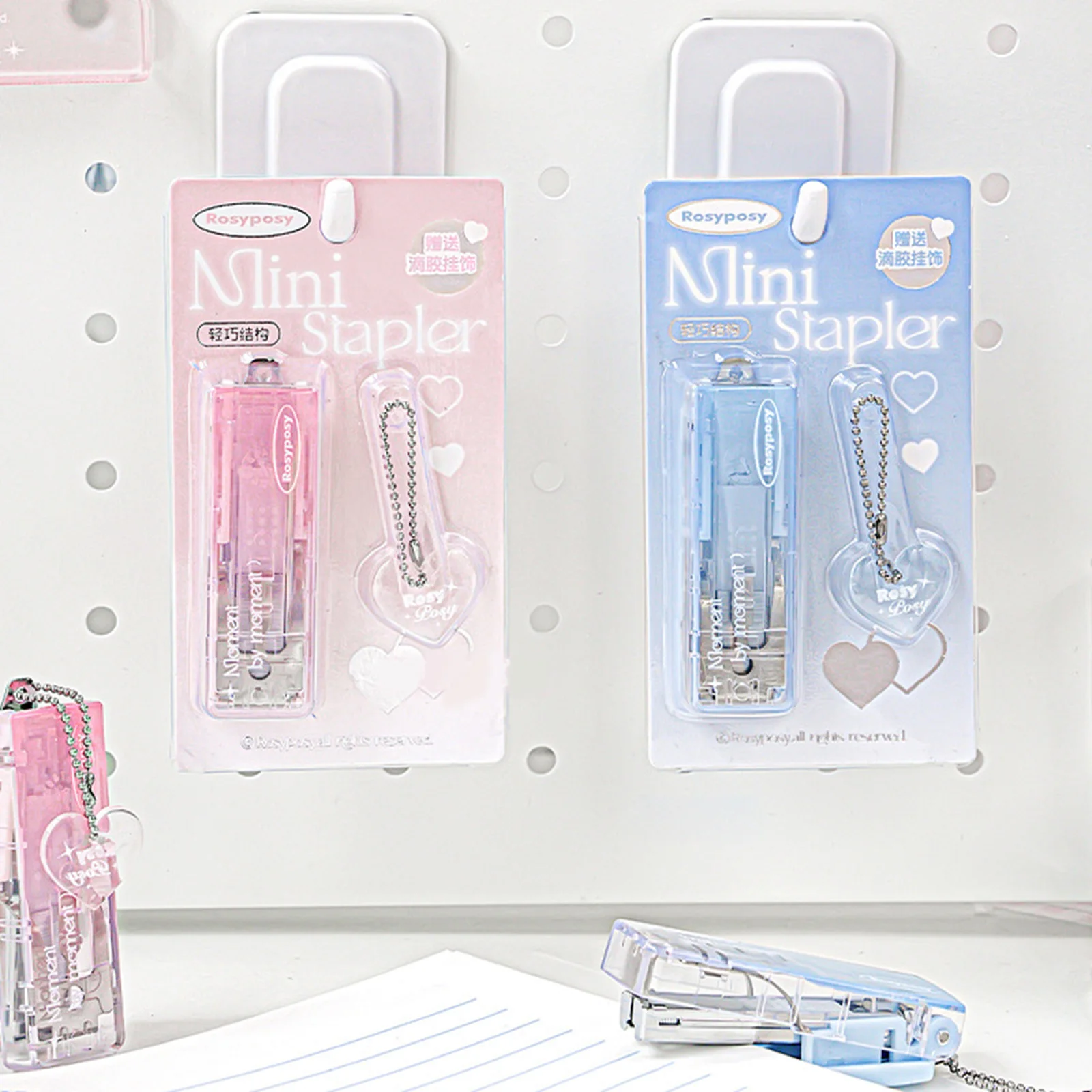 Fashion Mini Transparent Stapler Set Portable Easy to Carry and Store 10 Sheet Paper Binding Office Supplies Blue/Pink