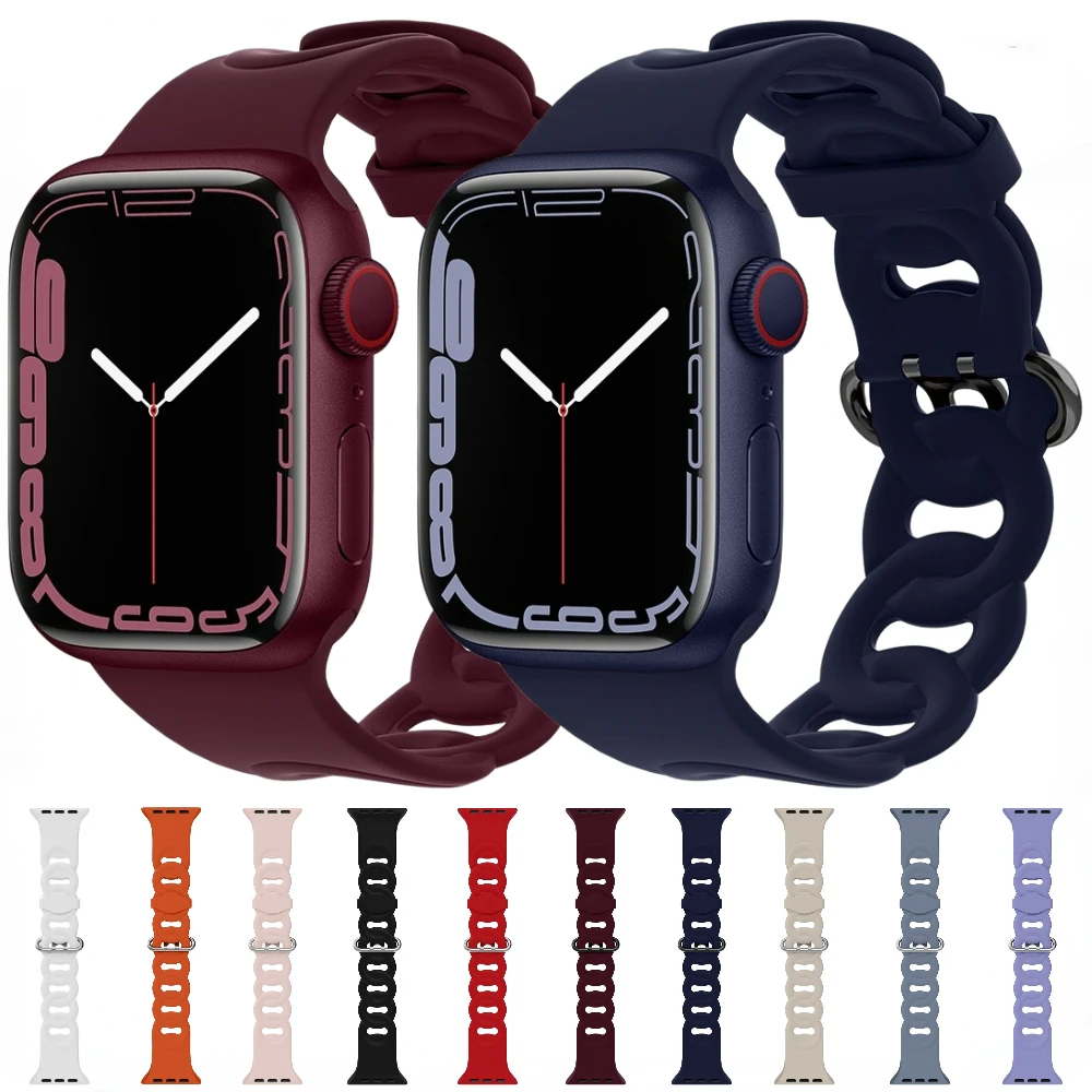 

Silicone Strap For Apple Watch Band 45mm 41mm 44mm 40mm 42mm 38mm Ultra 49mm Lace Wristband correa iWatch Series 8 7 6 5 4 3 SE