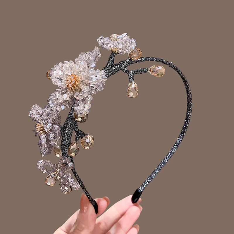Light Pink Crystal Flower Headband For Wedding And Party_voghion.com