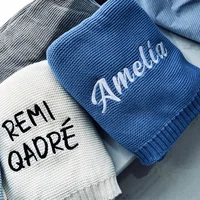 Personalized Knitted Blanket Embroidered Baby Name Stroller Cover Kids Cotton Nap Blanket for Newborn Shower Gifts 1