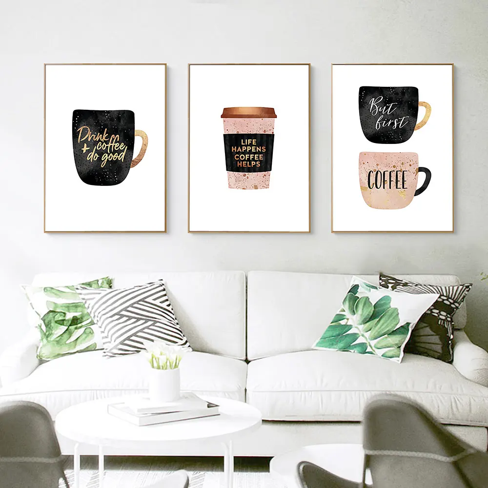 

Coffee Cups Wall Art Prints and Poster Coffee Quotes Canvas Painting Wall Pictures Kitchen Art Cafe Decor for Shop Kitchen