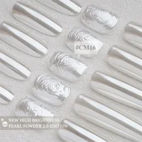 Poudre chromée HNDO super brillante effet miroir blanc nacré, paillettes à frotter pour la décoration des ongles, pigment de manucure CM16 6