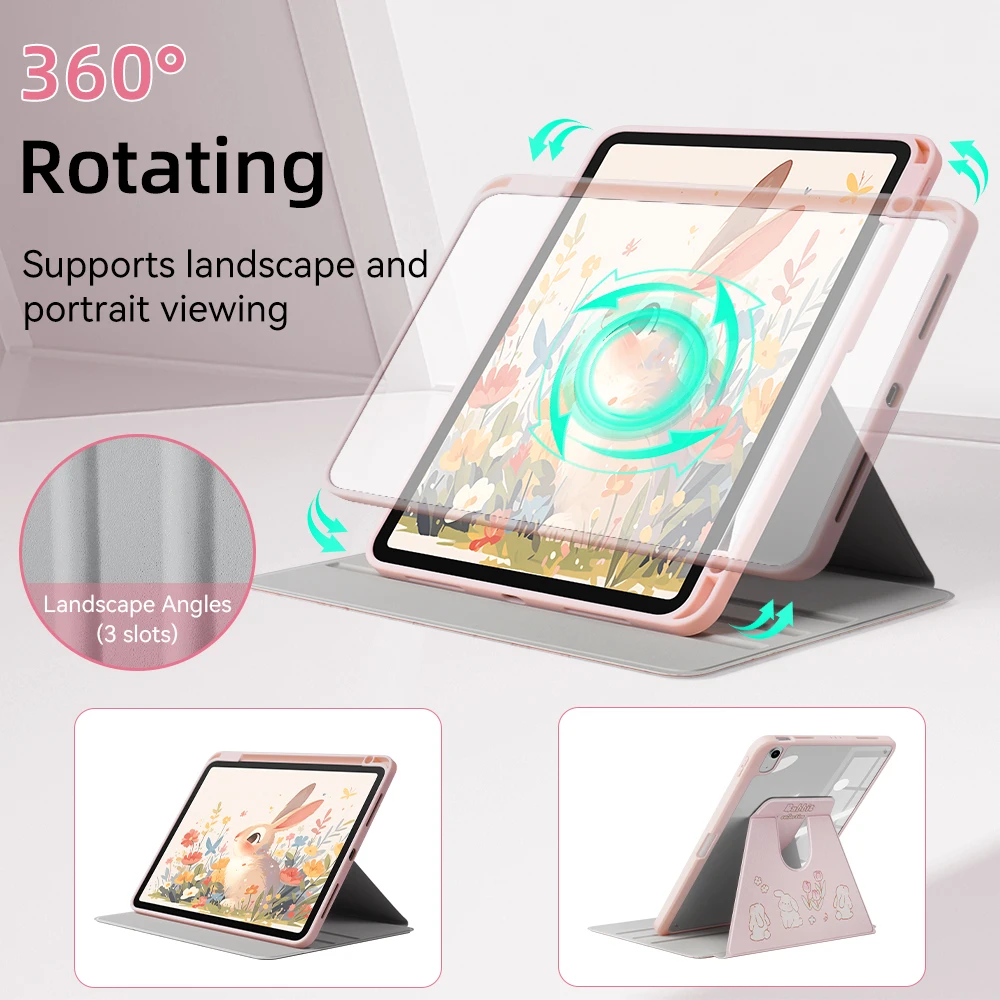 360-Degree Rotating Tablet Case with Auto Sleep/Wake and Pencil Holder