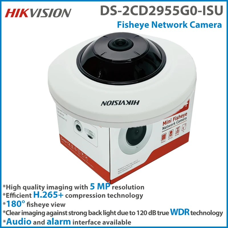 Telecamera Hikvision Poe 5Mp 180 ° Fisheye View Microfono Integrato Rilevamento Del Movimento Telecamera Di Rete Fisheye Cctv Fissa Ds-2Cd2955G0-Isu