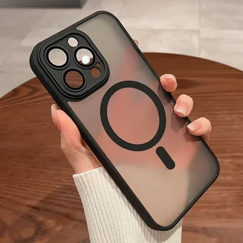 Matte Armor Wireless Charge Translucent Case For iPhone 16 15 14 13 11 12 Pro Max Plus Magnetic For Magsafe High Quality Cover 3