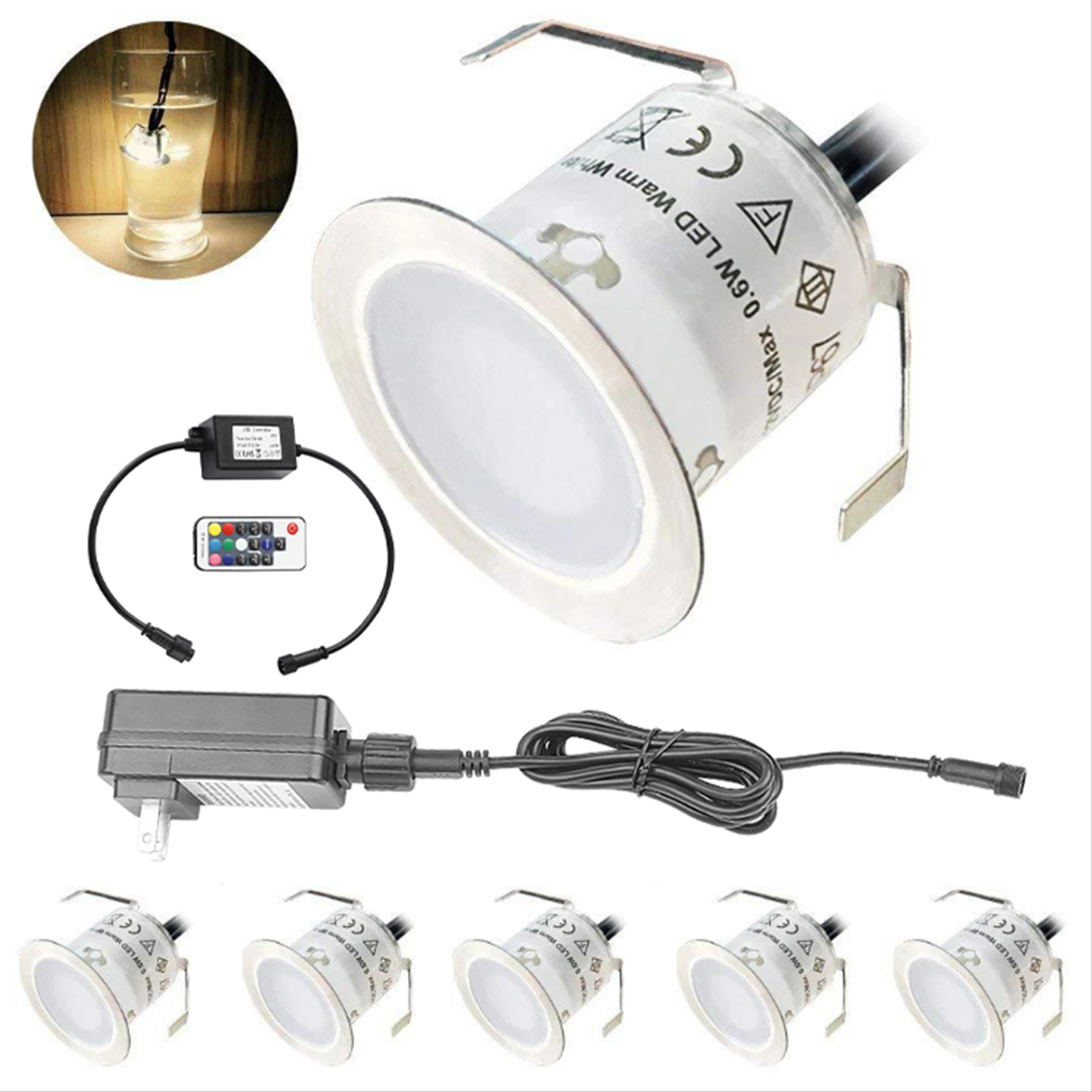 20 Pcs RGB IP67 Waterproof DC12V Low Voltage LED Deck Light Garden inground Light Stainless Steel Staircase Landscape