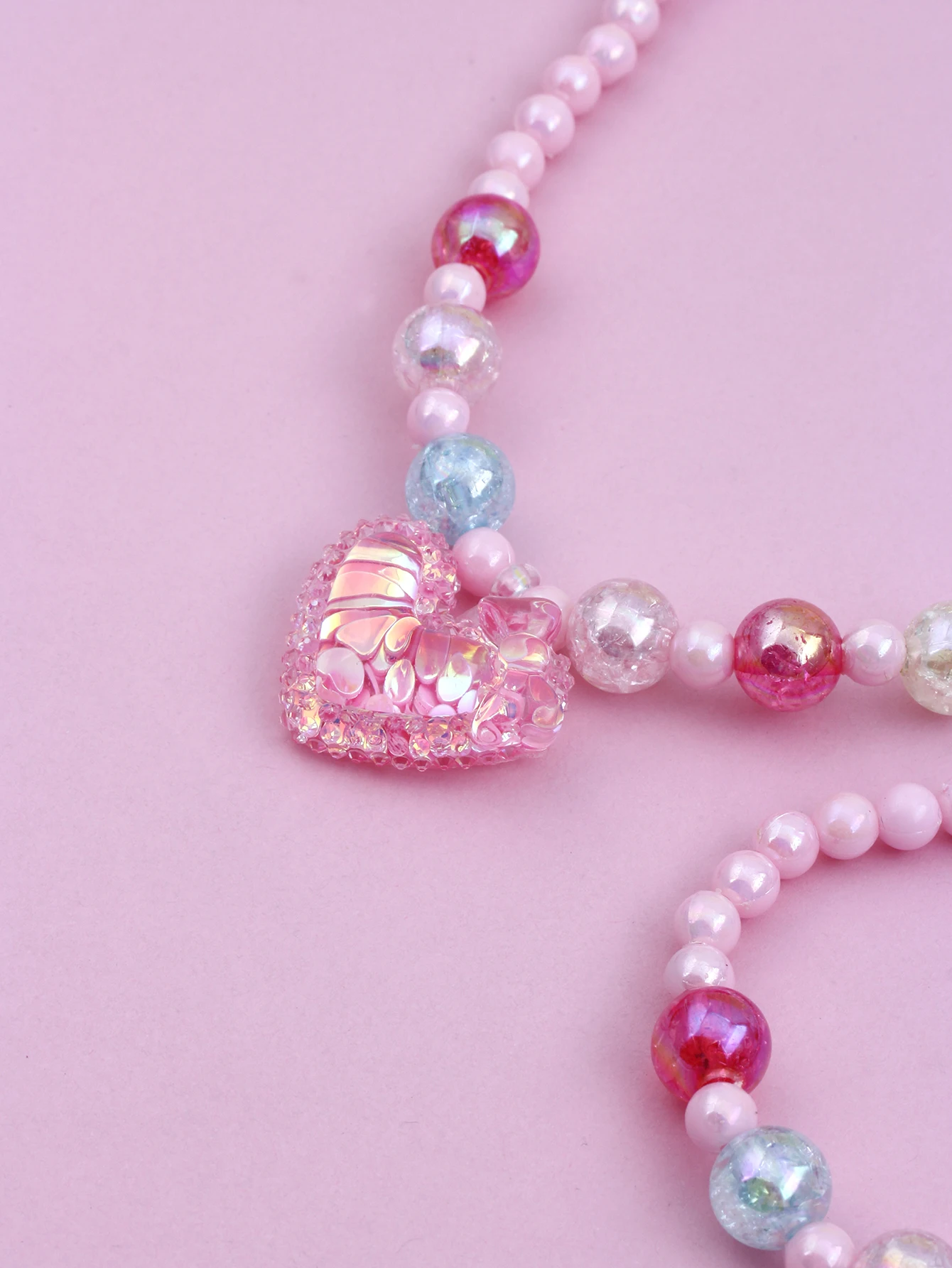 Girls heart beaded necklace and bracelet four seasons daily wear color random 2pcs jewelry sets jewelry set