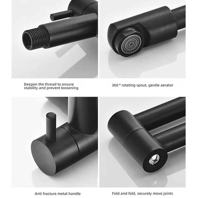 Copper Single Cold Faucet Wall Mounted 360 Rotate Bathroom Basin Faucets With Spray Gun Foldable Bathroom Pool Faucet