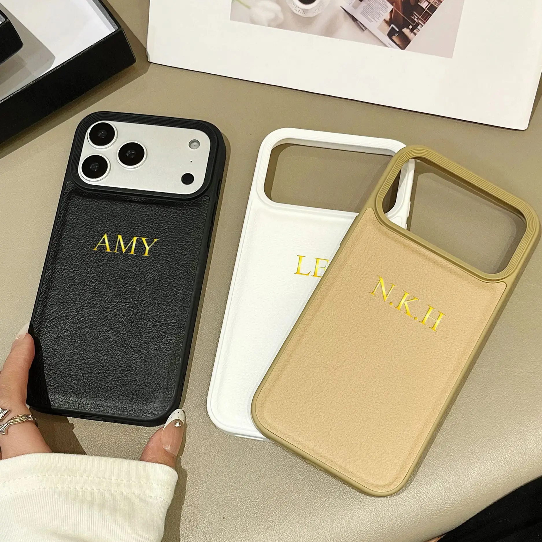 Personalized Custom Name Luxury Faux Leather Case For iPhone 17 thumbnail 4
