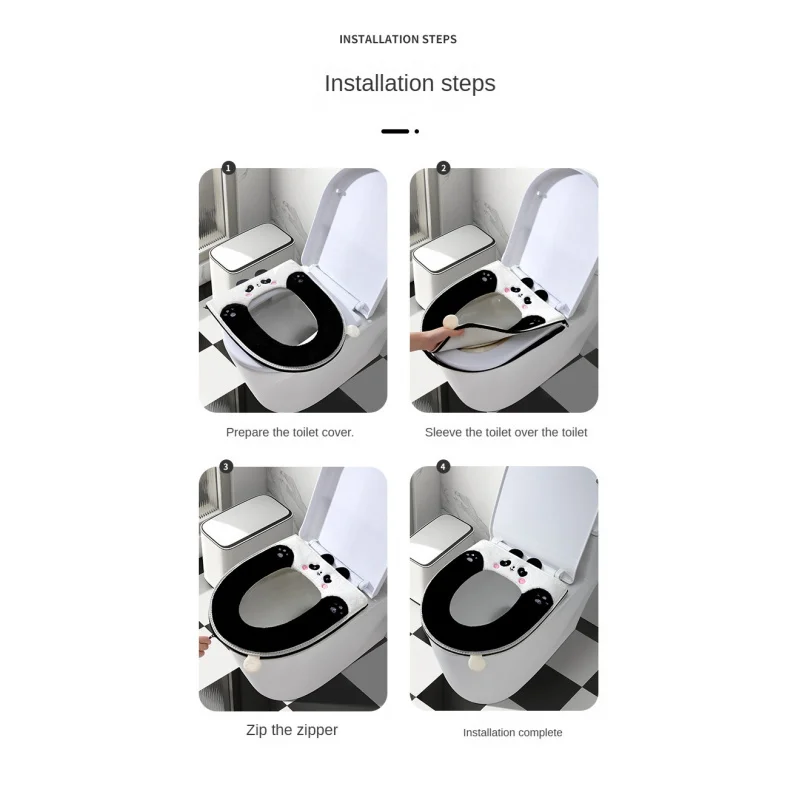 Cute Panda Toilet Seat Home Four Seasons Universal Winter warm Closestool Cushion Zipper sofa Toilet Seat pad mats potty covers 5