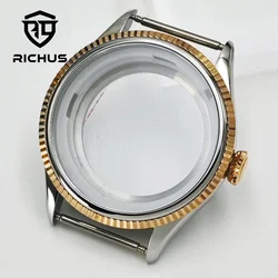 RICHUS 39mm Silver Stainless Steel Watch Case with Sapphire Glass (Rose gold1)