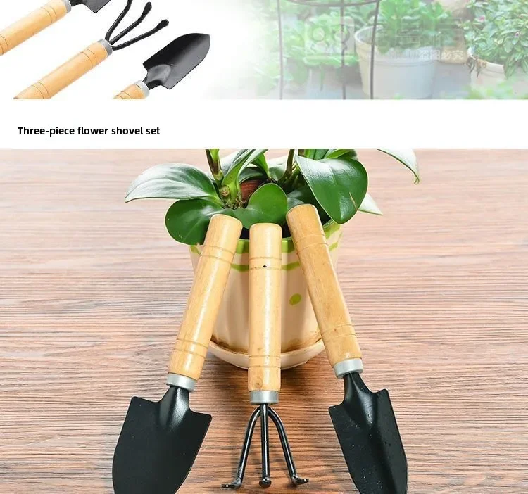 Description Picture 4 of item3pcs Mini Horticultural Tools for Gardening Potted Plants Wooden Handle Agricultural Tools Shovel Rake Flower Planting Tools