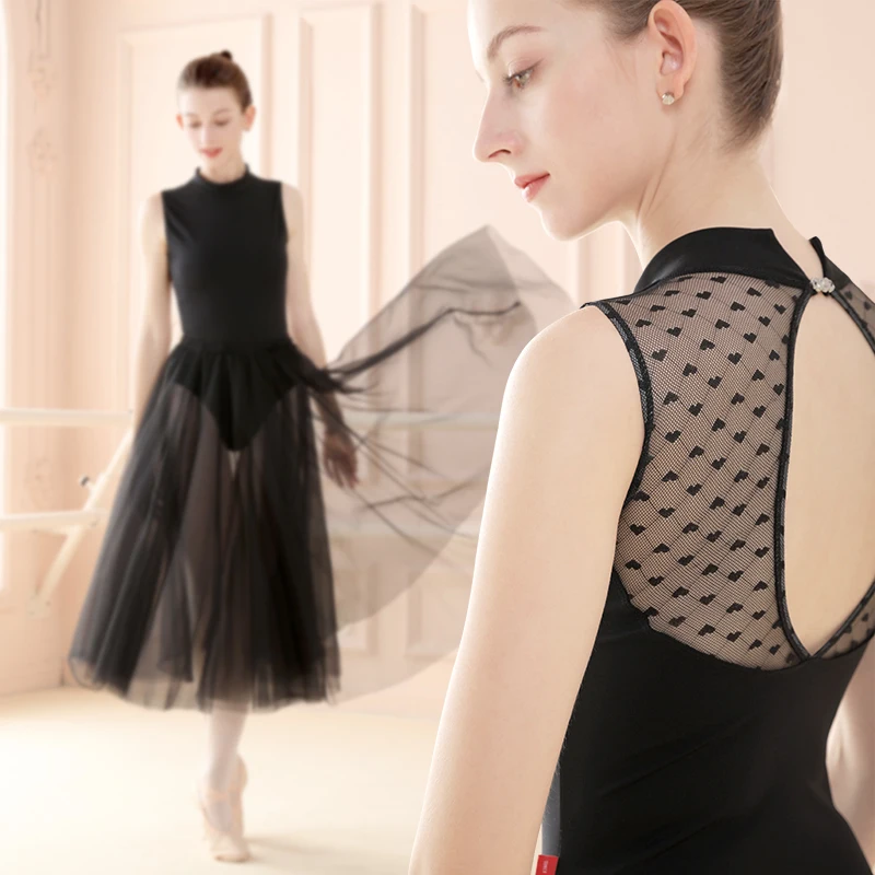 Ballet Leotards Woman Dance Leotard Nylon Stand Collar Lace Splice Sleeveless Gymnastics Leotard Dancing Bodysuit Adults
