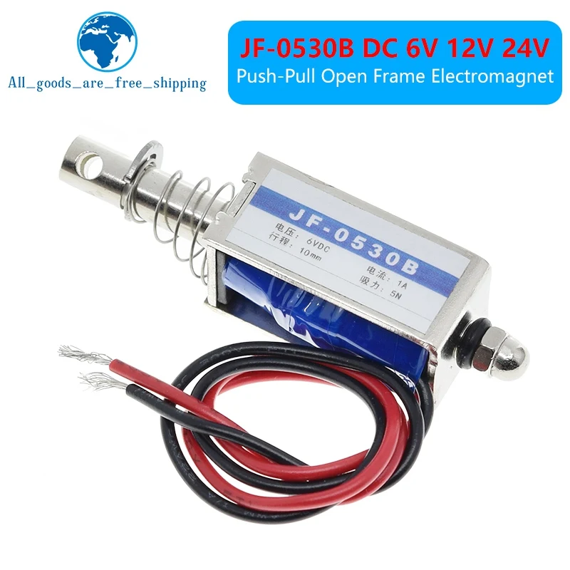 TZT 1/3PCS JF-0530B DC 6V 12V 24V Push & Pull typ Open Frame Elektromagnet haltekraft 5N reise 10mm Linear Magnet