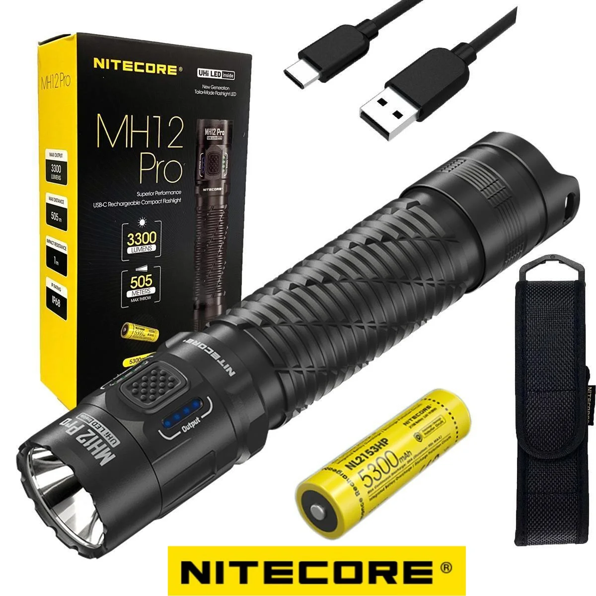 

NITECORE MH12 Pro USB-C Rechargeable Compact UHi 40 LED Flashlight 3300 Lumens Lantern Emergency Tactical Torch with NL2153HP