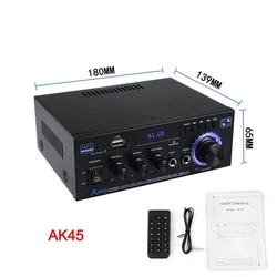 Bluetooth Home Digital Amplifier with HiFi Audio and Bass Enhancement - 220 V (AK45)