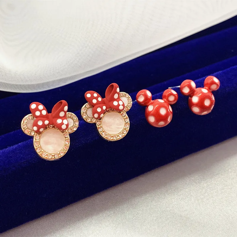 

Серьги «Минни» Disney, аксессуары для макияжа для девочек, милые серьги с бантом, милые красные Игрушки для девочек, детские игрушки на день рождения