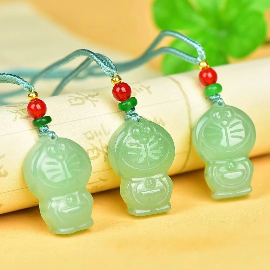 

Aventurine Jade Pendant Natural Green Stone Necklace Pendants Retro Men Women Cartoon Cat Mascot Jewellery Charms Amulet Jewelry