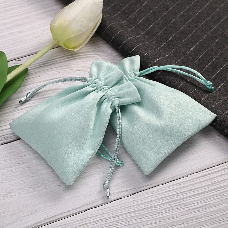 10pcs Drawstring Velvet Bags Small Jewelry Gift Packaging Mint Green Suede Cloth Wedding Favor Pouch DIY Storage Organizer 20pcs jewelry packaging wedding favor bags small pink cotton canvas bags mini drawstring bag necklace earring jewelry gift pouch