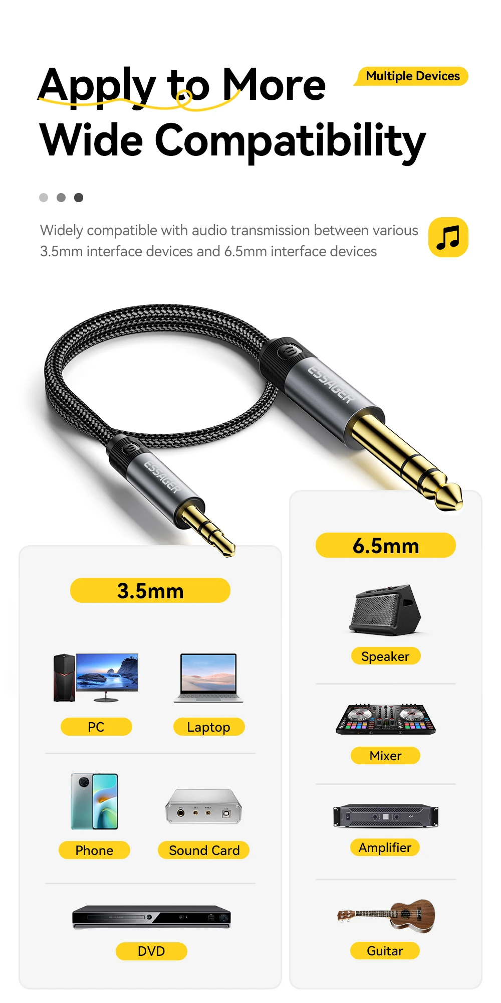 3.5mm To 6.5mm Audio Jack Cable For Computer Laptop Headsets Sound Card Cellphon