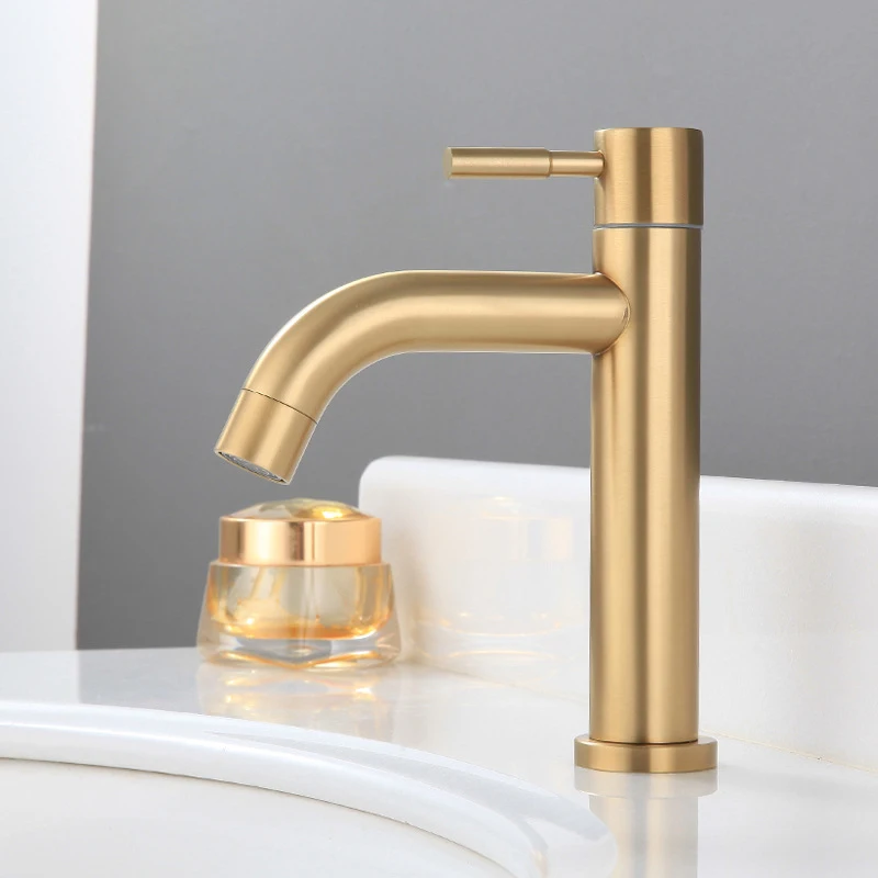 Golden Cold Water Tap Stainless Steel Faucet Cold Water Bathroom Washbasin Faucet Tap Kitchen Bathroom Accessories High Quality