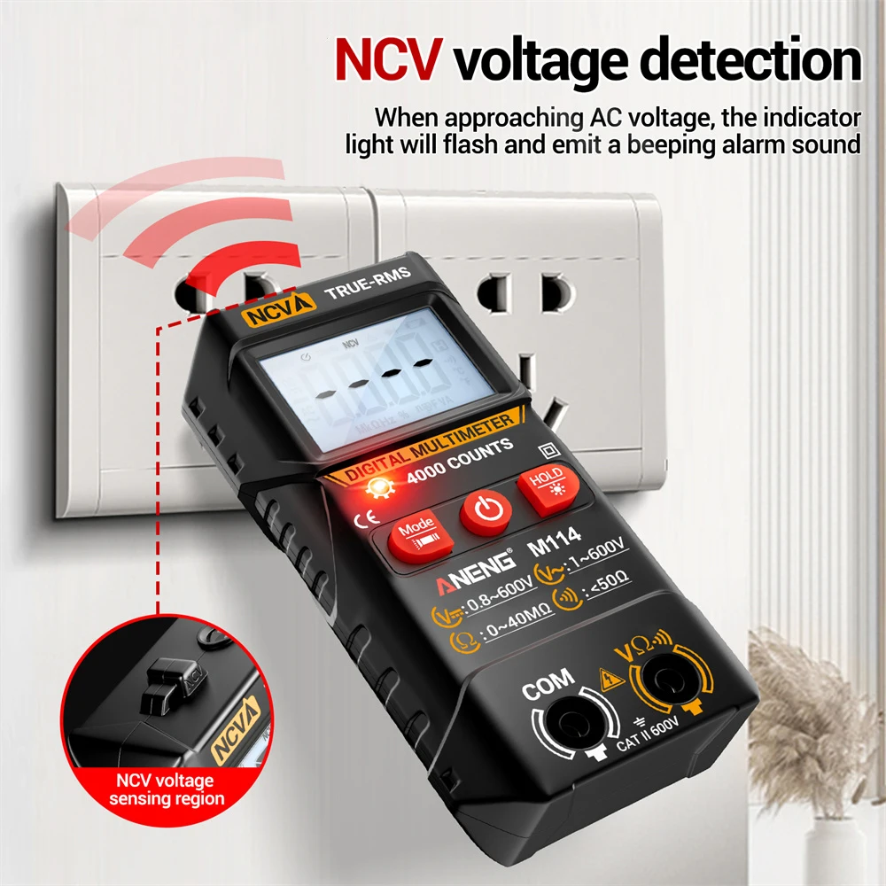 M114 M115 Automatic AC/DC Multimeter NCV Voltage Detect Resistance Capacitance Diode Test Backlight Display Digital Voltmeter