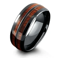 Luxury Men 8mm Koa Wood Inlay Tungsten Wedding Ring For Men Women Dome Polished Stainless Steel Engagement Ring Men Wedding Band