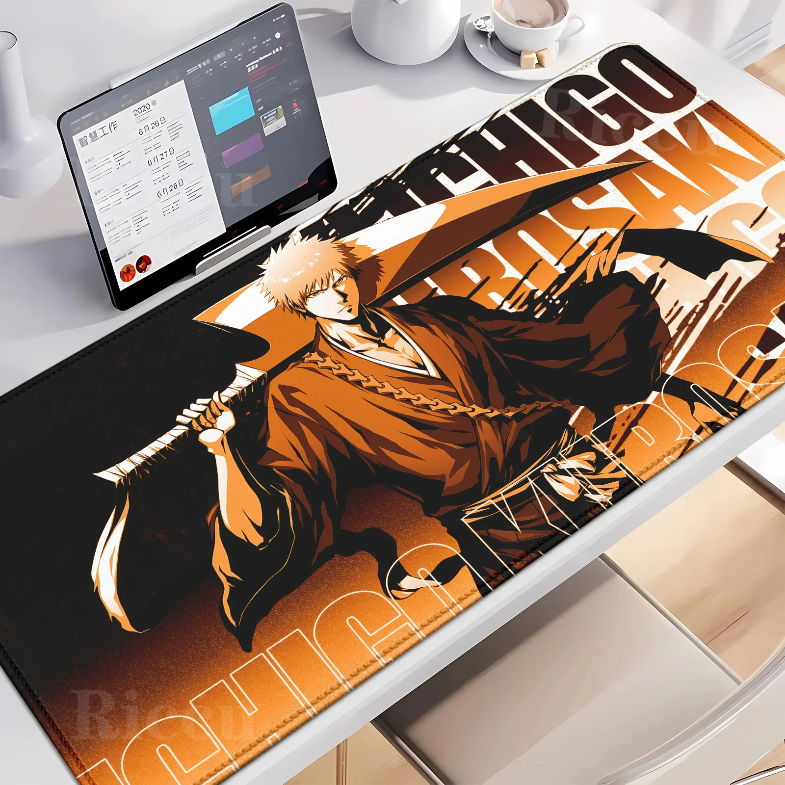 HD Bleach Mauspad-Druck, rutschfeste Matte, Anime, großes Mauspad, Manga-Panel, Laptop, Büro, Shounen, Gummi, weicher Tisch, PC, Gamin