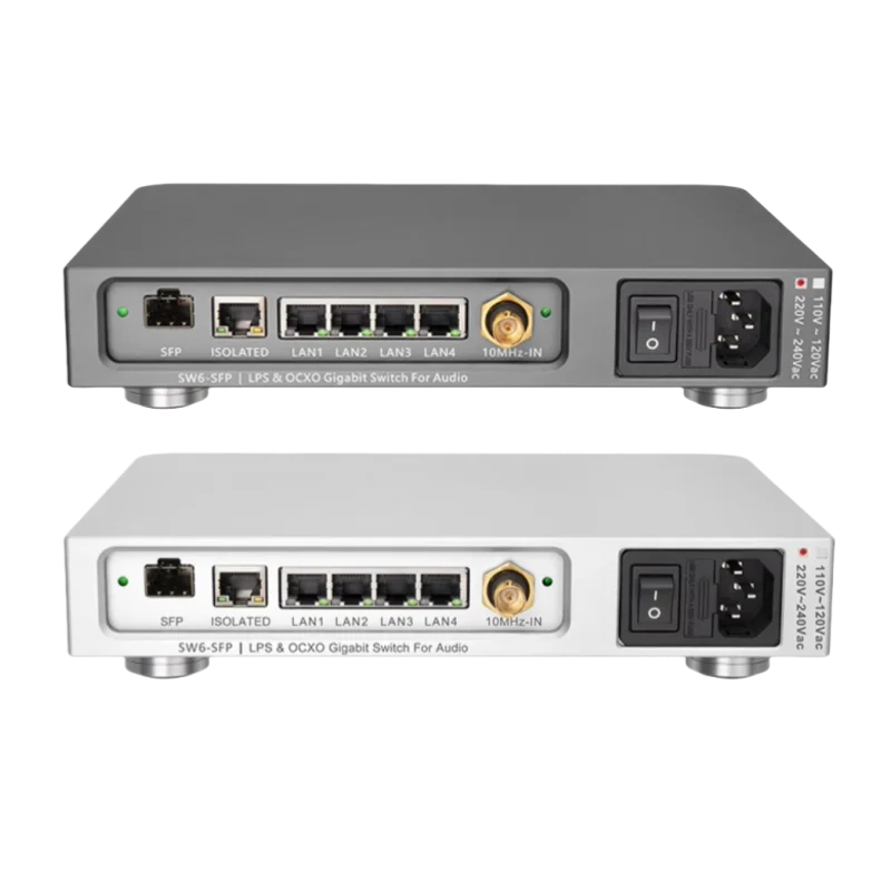 LHY AUDIO SW6-SFP 6-Port Hifi Audio Ethernet Switch Network Switch DC Powered with SC-Cut OCXO 3