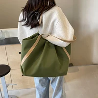 Women Shopping Handheld Bag Large Capacity Canvas Casual Tote Handbag Contrast Color Beach Tote Bag Daily Bag for Female