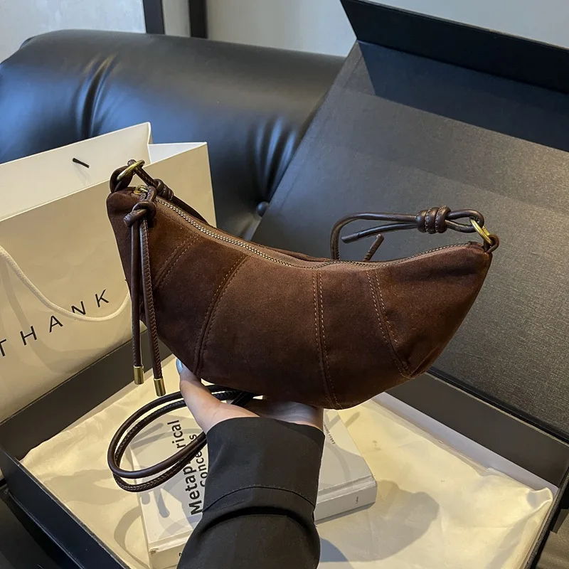 Vintage Faux Suede Underarm Bag, Trendy Retro Beautiful Shoulder Bag, Retro Solid Color Crossbody Bag, Suitable for Daily Use