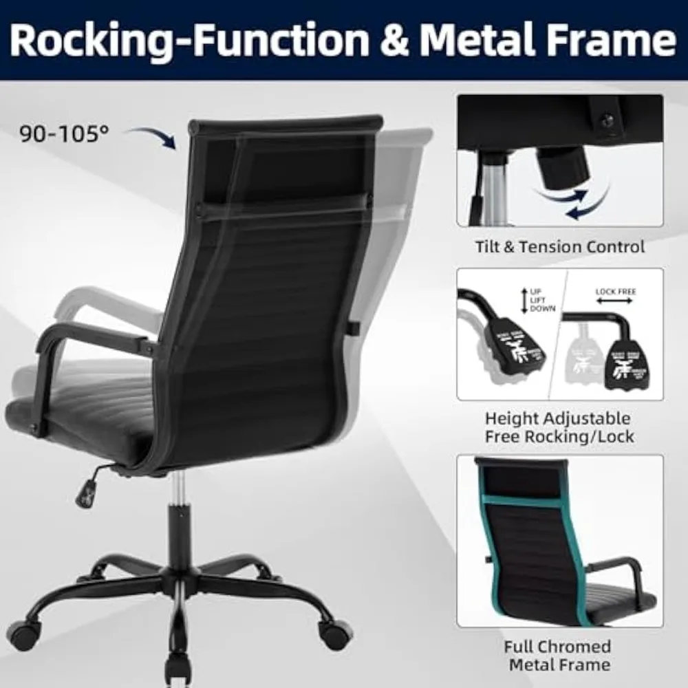 Office Chair, Adjustable Height Mid-Back Swivel Chair with Padded Seat and Square Tube Armrests, Offices Chairs 5