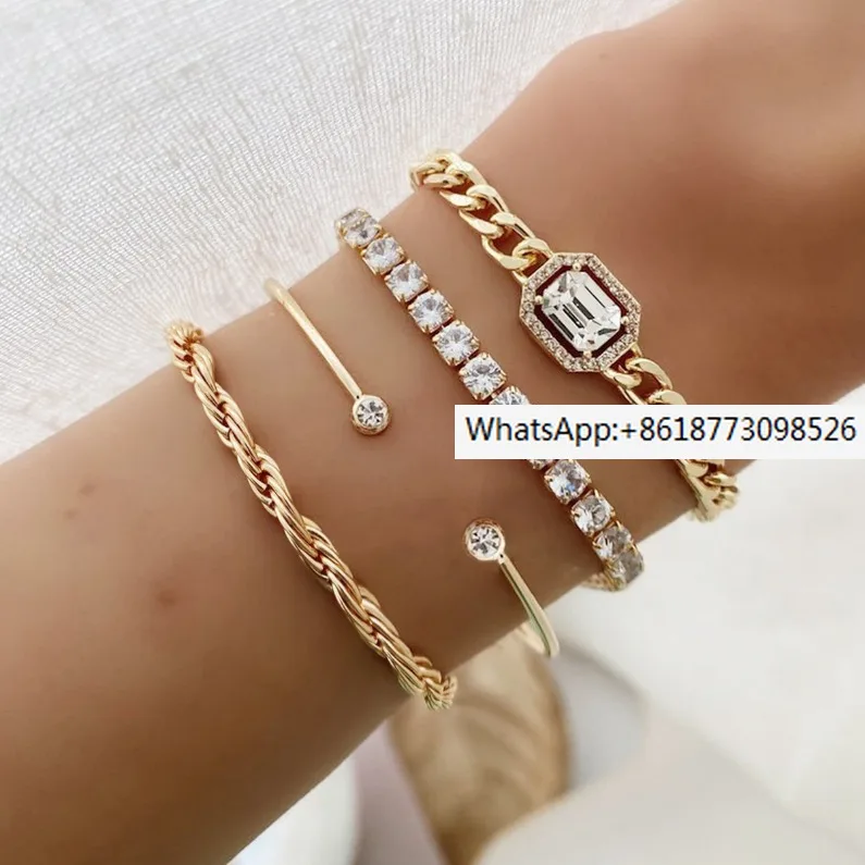 

Europe and America exaggerated bracelet personality Fried Dough Twists bracelet imitation gem bracelet set 4