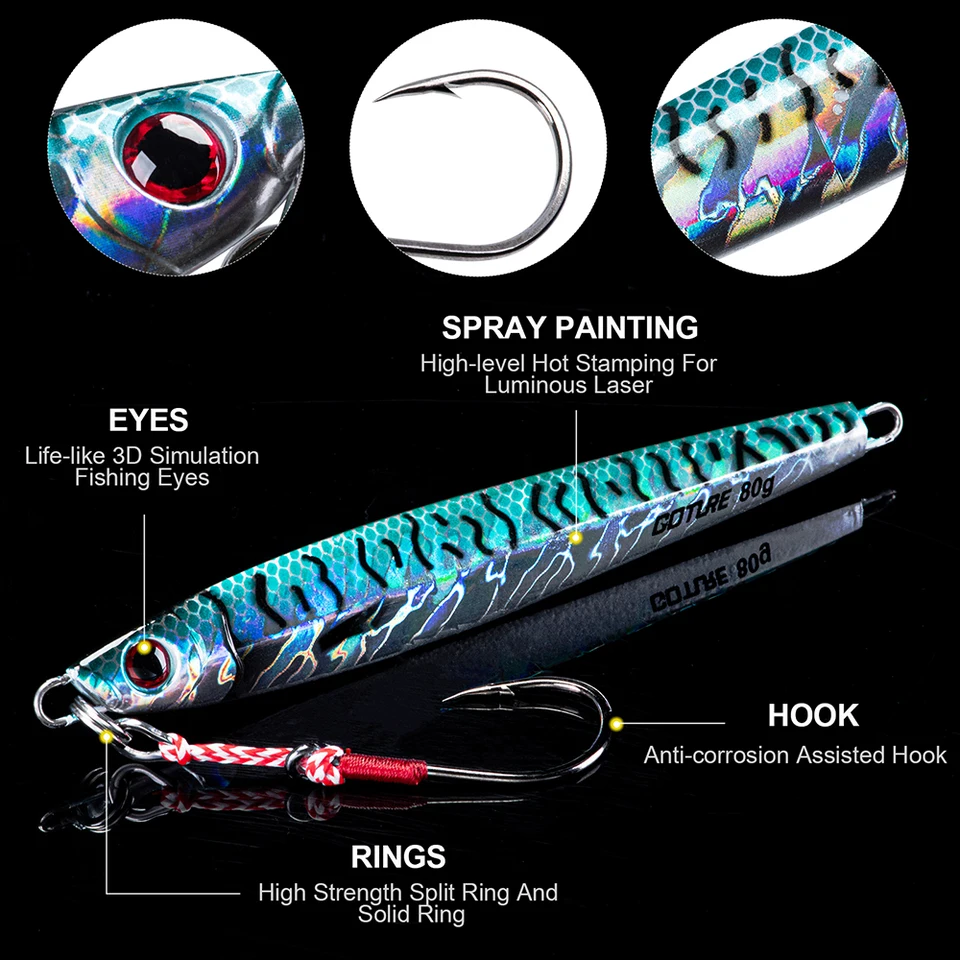 Lot De 5 Leurres De Pêche Plombs Métal Jigging - 10g à 60g, Chute Lente