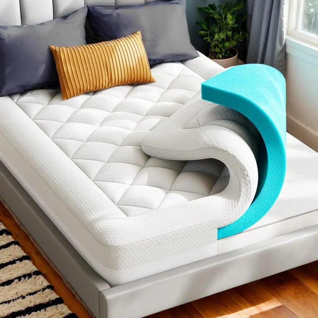 Dual Layer 3 Inch Memory Foam Mattress Topper King Size, Ultra Soft Support, 2 Inch Cooling Gel Memory Foam Plus 1 Pillow