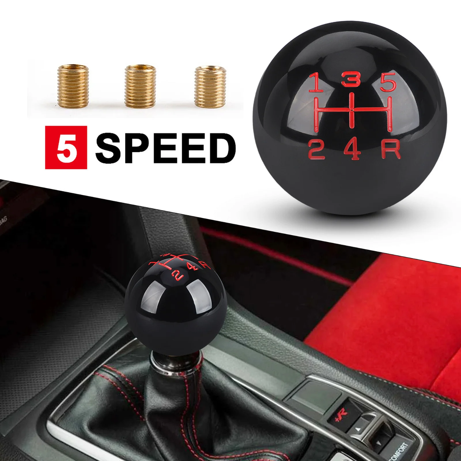 Cnspeed 5-Gang-Rundkugelschaltknauf mit m8 m10 m12 Adapter Ersatz schieber automatische manuelle Schalthebel köpfe – Detail 2
