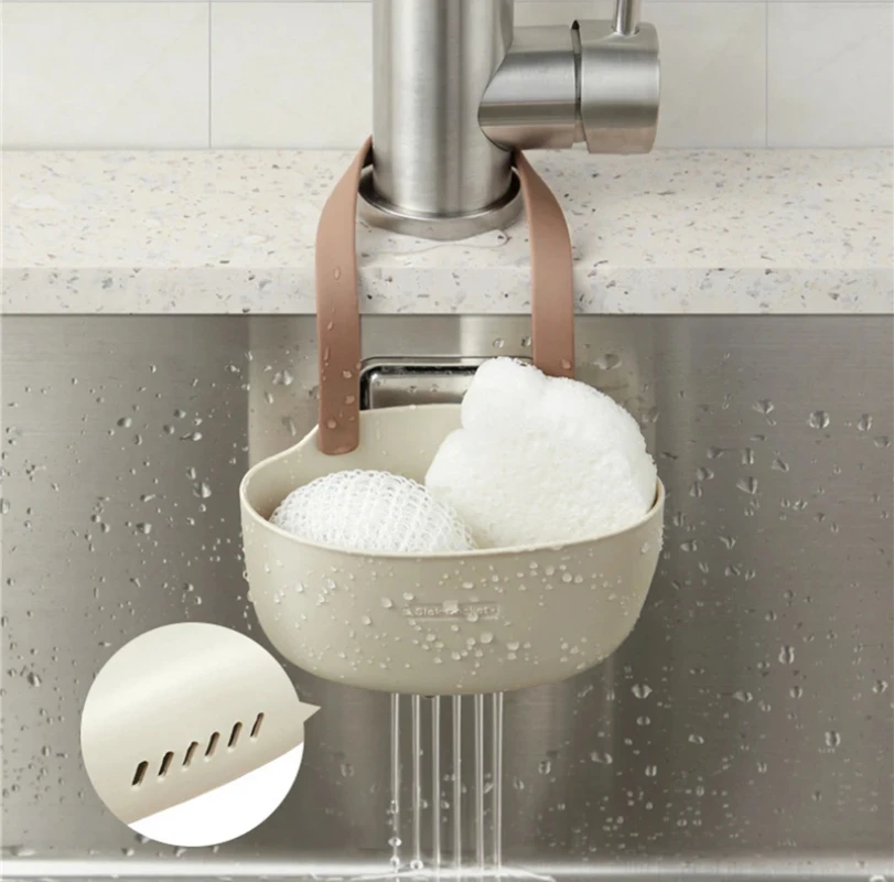 Kitchen Drain Basket Kitchen Sink Holder Hanging Drain Basket Adjustable Drain Rack Soap Sponge Holder Faucet Kitchen Accessories