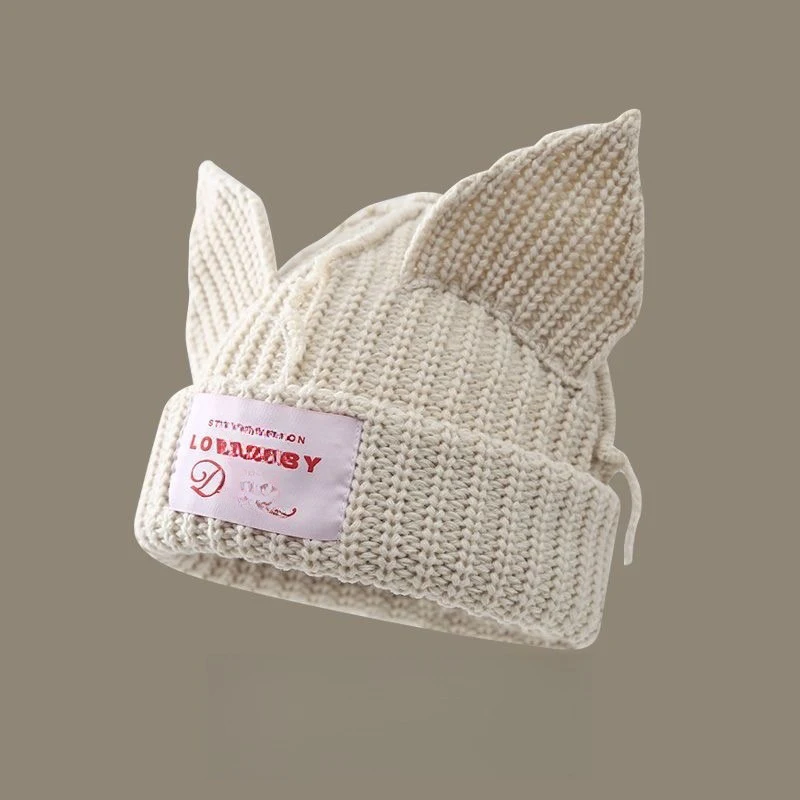 Kawaii Pig Ear Knitted Beanie Hat For Women And Men Winter Warm Fashion Striped Ski Hat Trendy Headwear New Year Gift