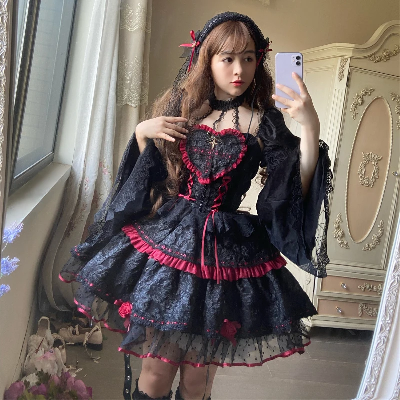 Dark Gothic Lolita Style Dresses Victorian Women Lace Halter Neck Bandage Corset Jsk Dress Japanese Fashion Holiday Party Dress lolita suspender dress lolita dress lolita cosplay costumes