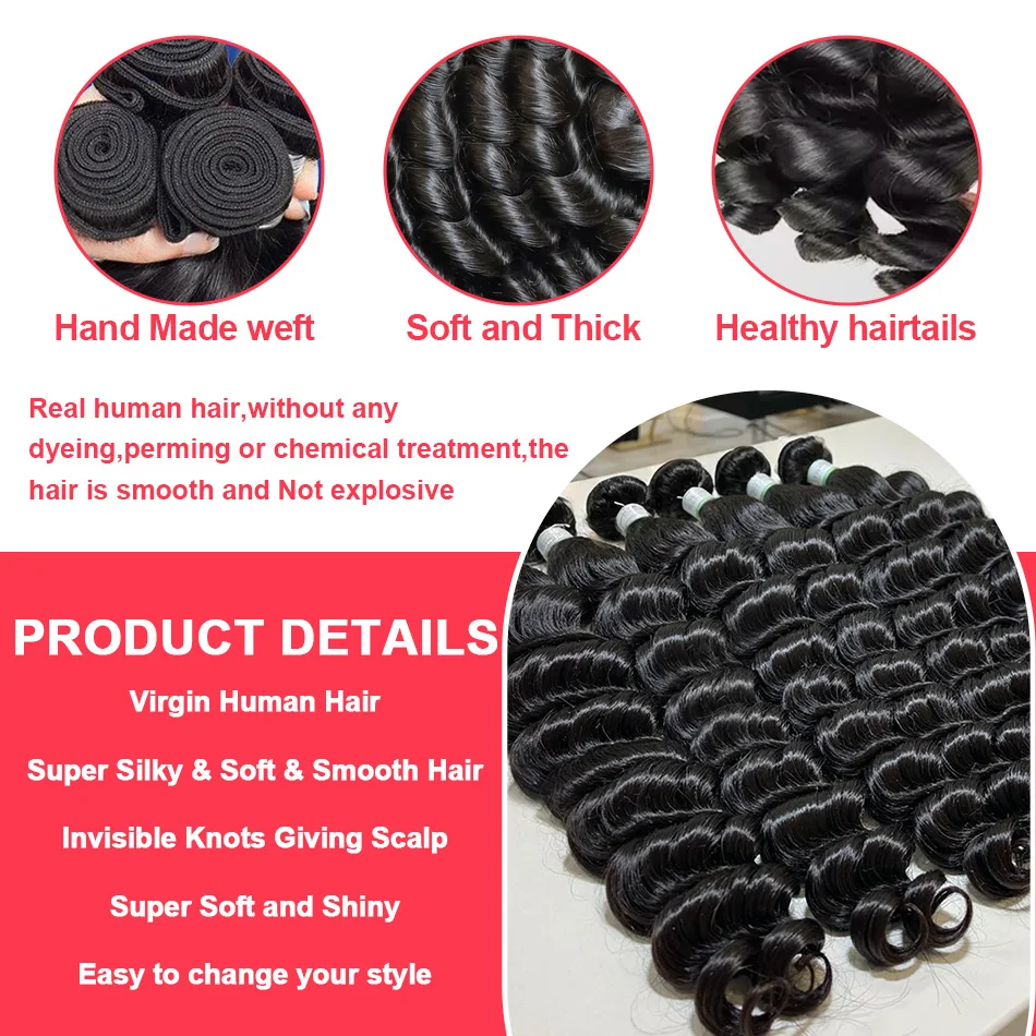Loose Wave Human Hair Brazilian 30Inch Weave 3 4 Bundles Raw Extensions Water Curly Natural Black Virgin Burmese Tissage Crochet 4