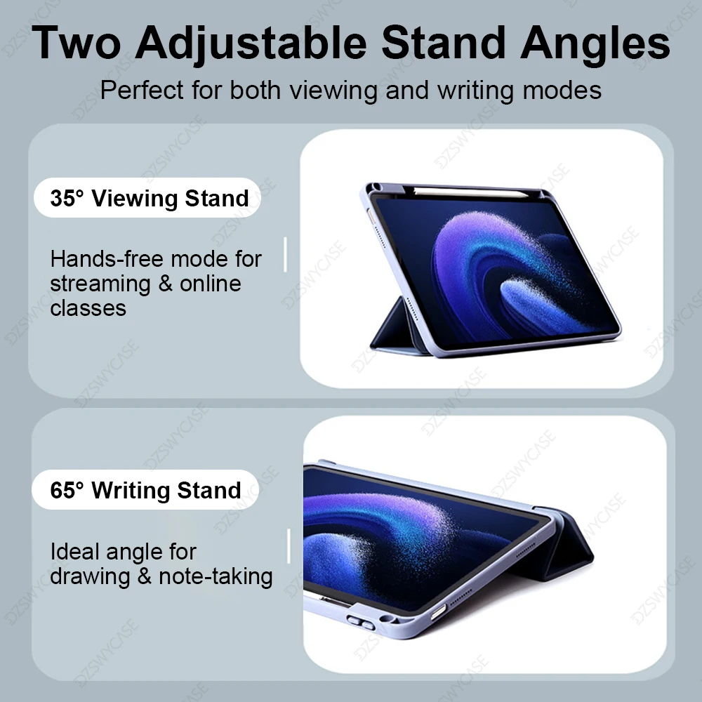 Transparent Folding Stand Tablet Case with Pencil Holder & Sleep/Wake Cover, 11-11.2 Inch
