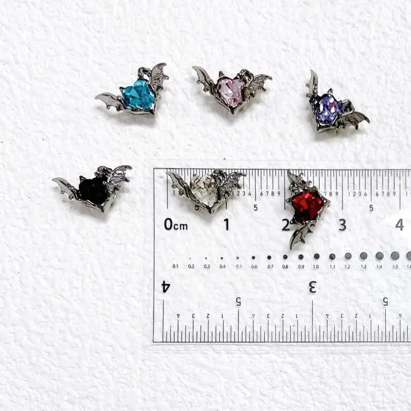 10pcs Gothic Punk Style Alloy Bat 3Heart D Nail Art Charms Spider Design For Halloween Nails Decoration Accessories