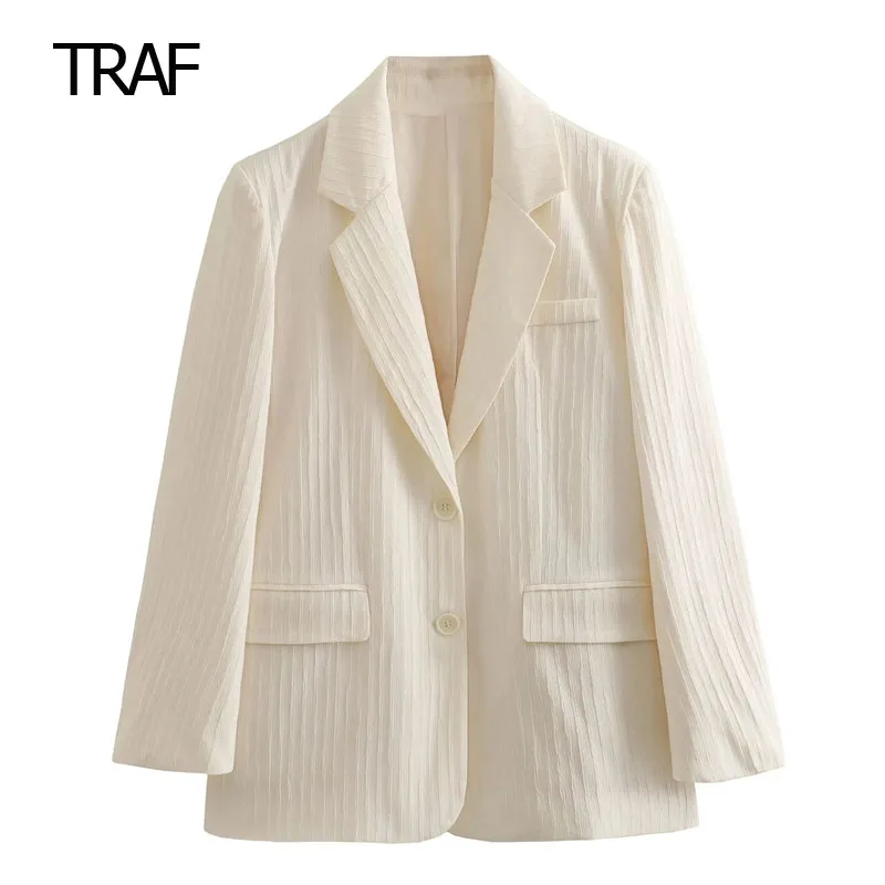 

TRAF Female's Blazers Autumn 2023 White Blazer Long Sleeve Buttoned Pockets Blazer Simple Cheap Stylish Women's Blazer Tailoring